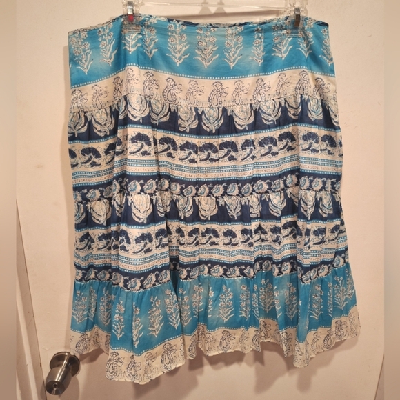 Chaps Women's Blue Multi Print Tiered Midi Skirt Sz 12-Boho Western Hippie Gypsy - Picture 1 of 6
